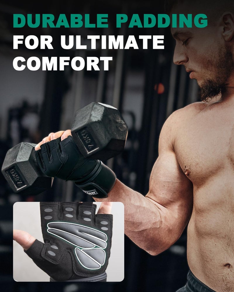 Trideer Workout Gloves for Men  Weight Lifting Gloves with Wrist Wrap Support  Full Palm Protection & Extra Grips for Weightlifting  Exercise  Cross Training  Fitness  Pull-up - Image 3